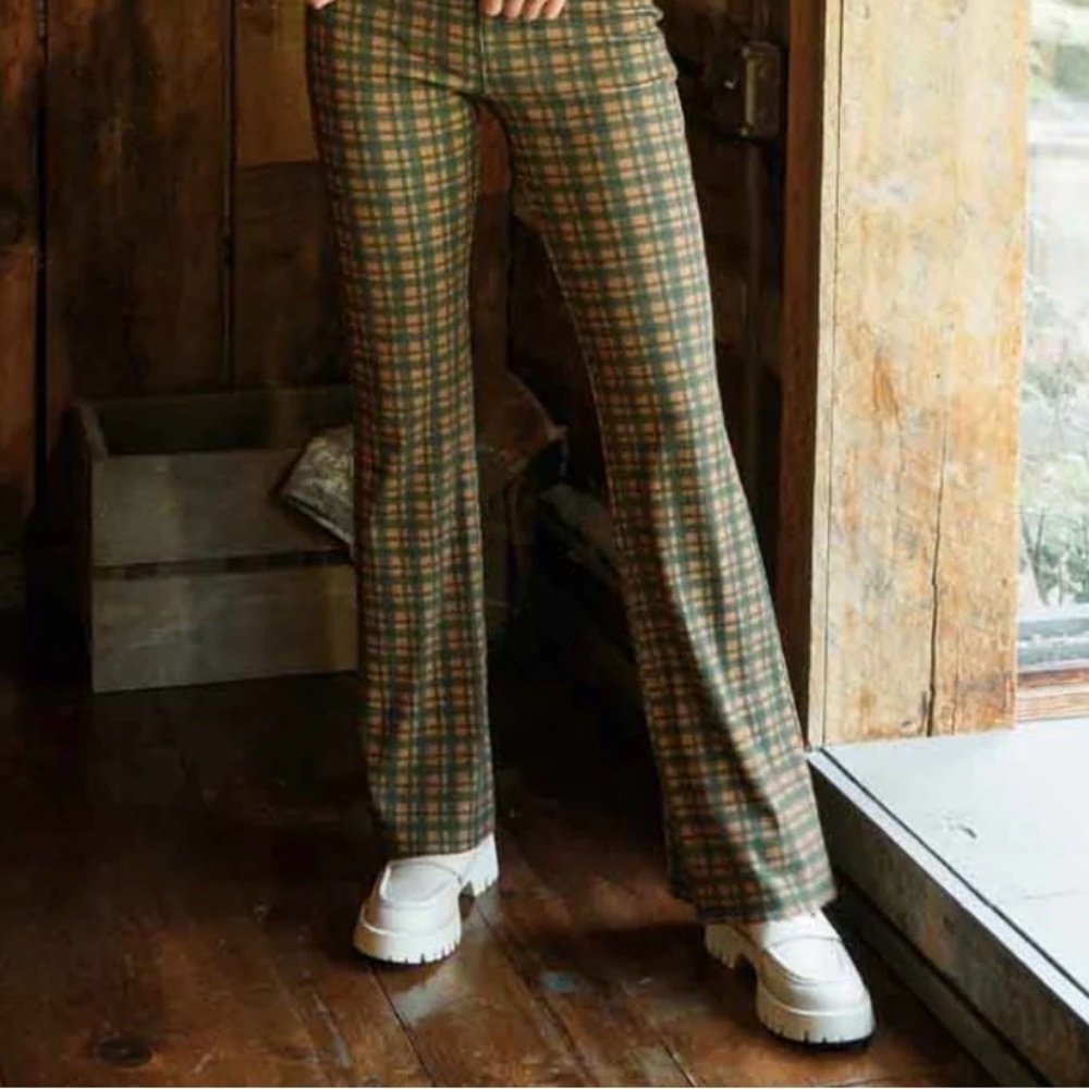 Tribe Kelley Set Ribbed Flare Leggings & Bra Set – Town Plaid – XL - Picture 2 of 7